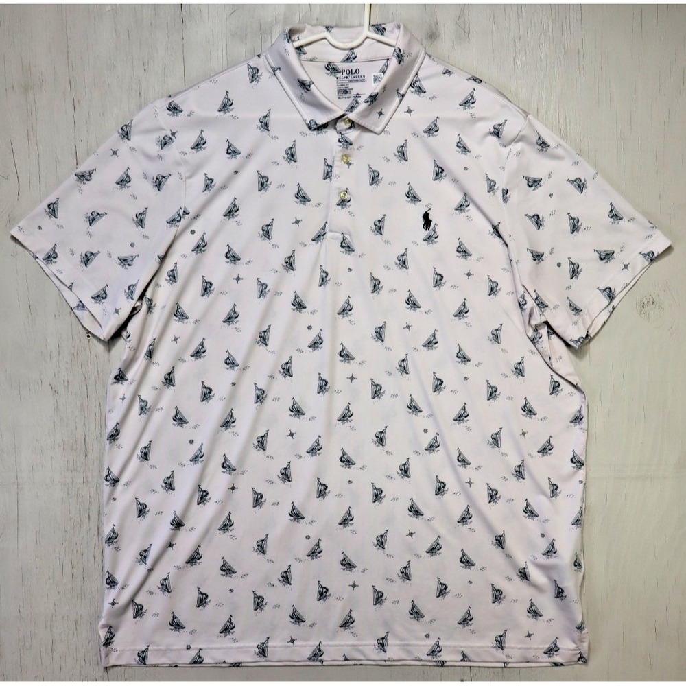 Mens Ralph Lauren Polo Shirt Short Sleeve Performance Classic Size XXL Sailboats